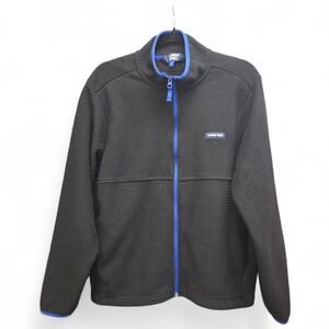 Lands' End Men's Black Grid Fleece full zip Jacket Med 38/40 Blue Trim Outdoor